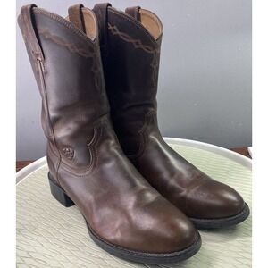 Ariat Heritage Roper Style Men's Leather Cowboy Riding Boots Brown Sz.7D EUC